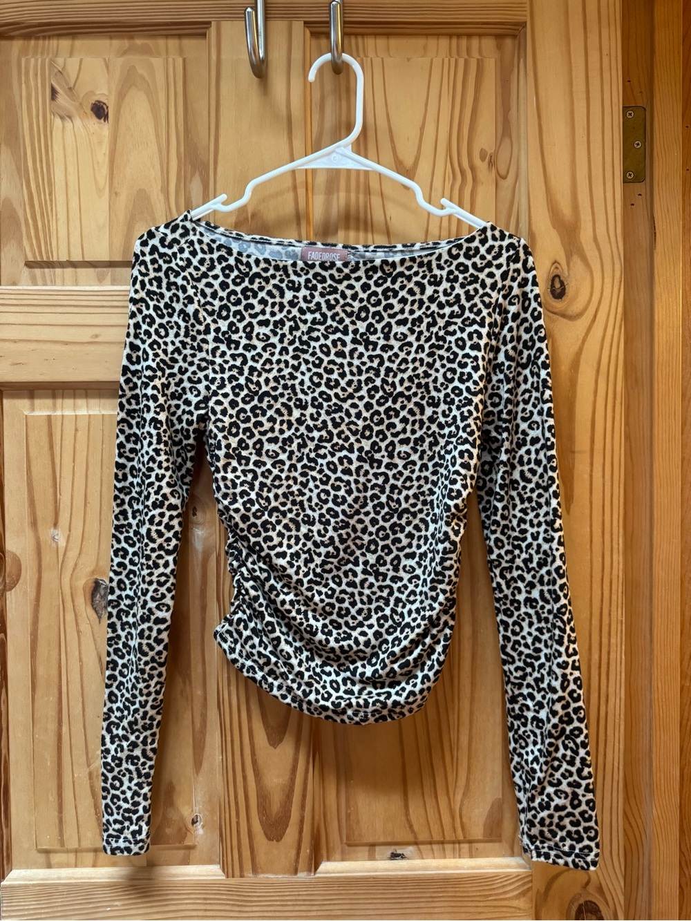 Leopard Print Long-Sleeve Boatneck Top - Beige/Black